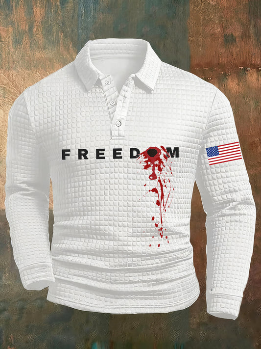 Ανδρική ελευθερία αμερικανική σημαία εκτύπωση Casual Waffle Polo πουκάμιση