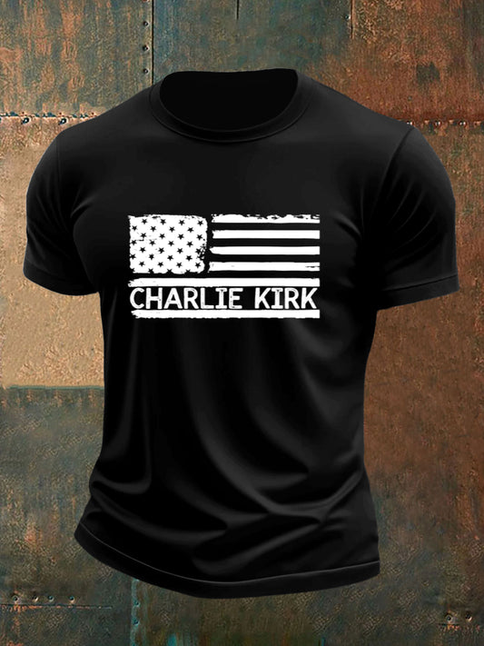 Ανδρών Charlie Kirk τυπωμένο Vintage μόδα χαλαρό κοντό μανίκι T-shirt