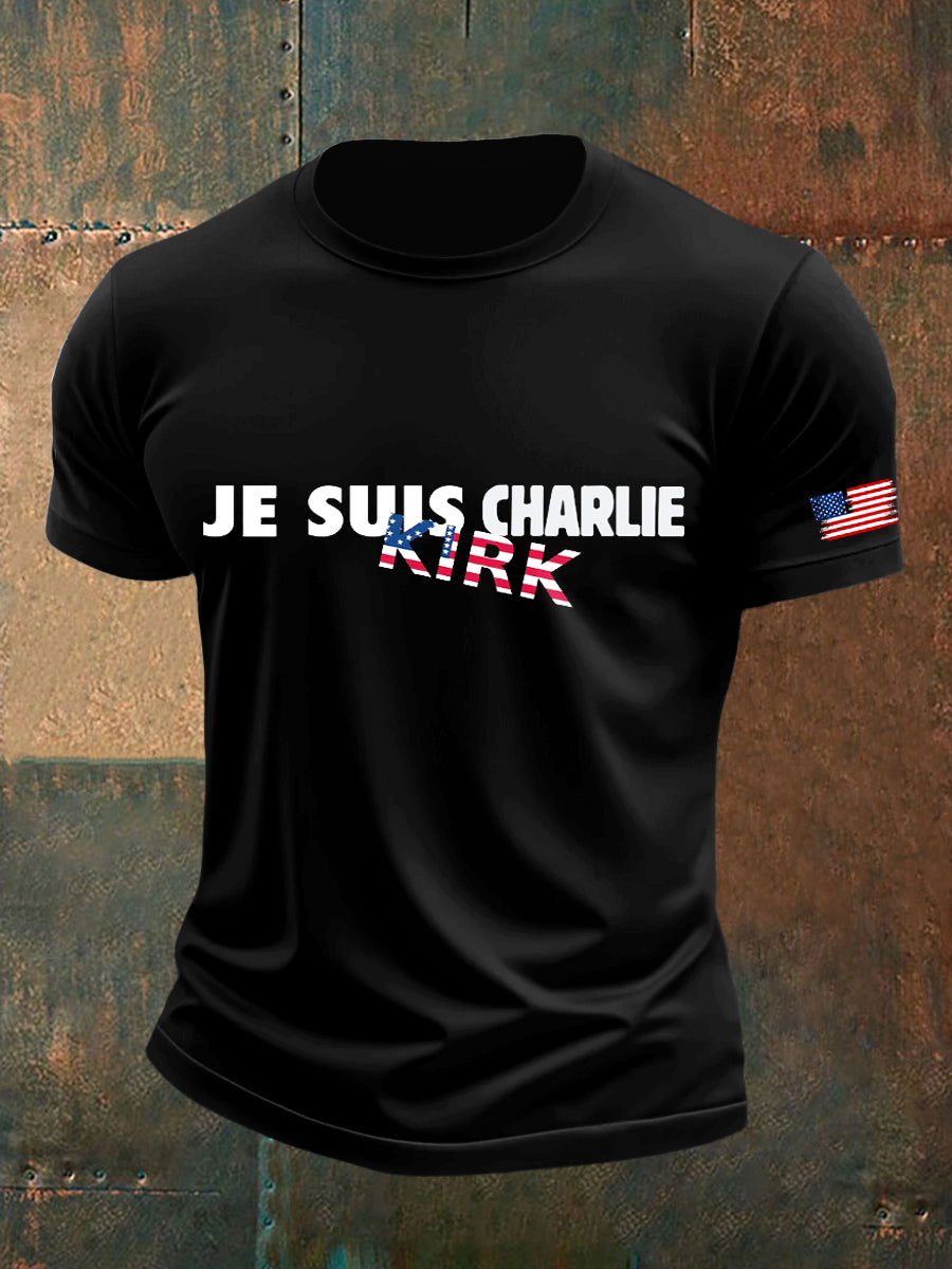 Ανδρών Charlie Kirk τυπωμένο Vintage μόδα χαλαρό κοντό μανίκι T-shirt