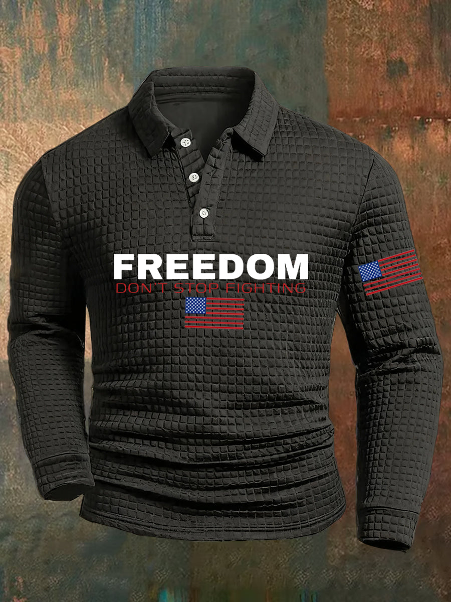 Ανδρική ελευθερία αμερικανική σημαία εκτύπωση Casual Waffle Polo πουκάμιση