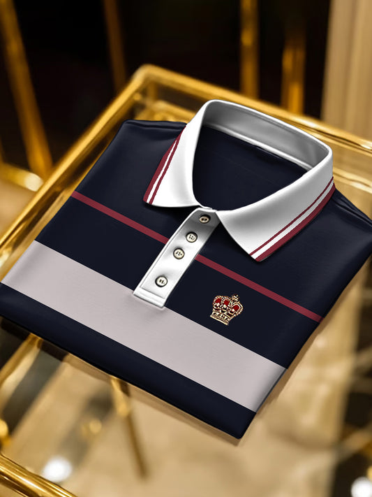 Ανδρικό ναυτικό μπλε ριγέ επιχείρηση πόλο πουκάμιση