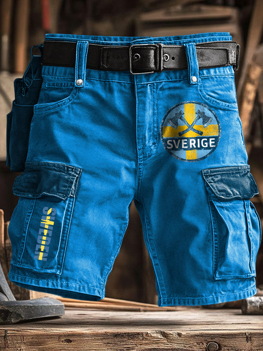Män svenska yxa tryckckt handverk ficka shorts