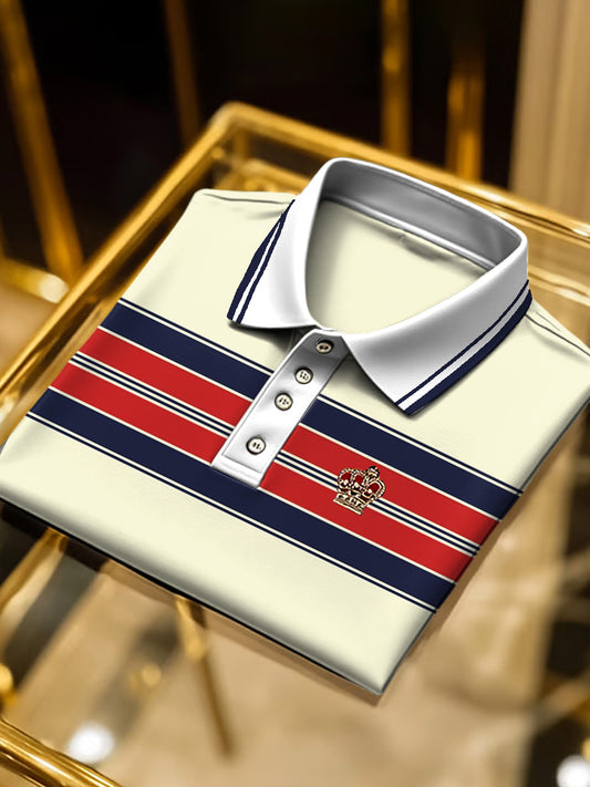 Ανδρικά μπεζ ριγέ επιχειρηματικό πόλο πουκάμιση