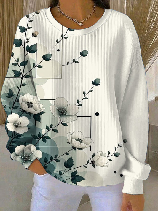 Γυναικείο καλλιτεχνικό λουλούδι & γεωμετρικό Εκτύπωση Λευκό Φουδάτλ