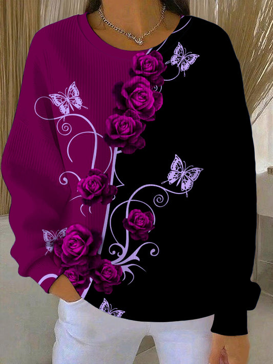 Γυναικείο εκπληκτικό Μωβ Τριαντάφυλλο χρώμα εκτύπωσης - μπλοκ Φούτερ μπλοκ