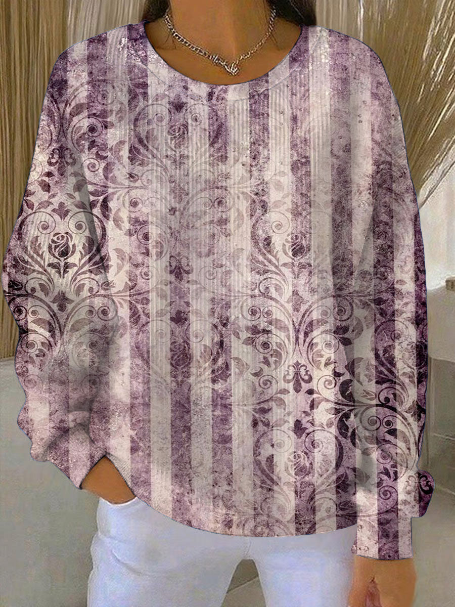 Γυναικείο Vintage μωβ ριγέ λουλουδάκι