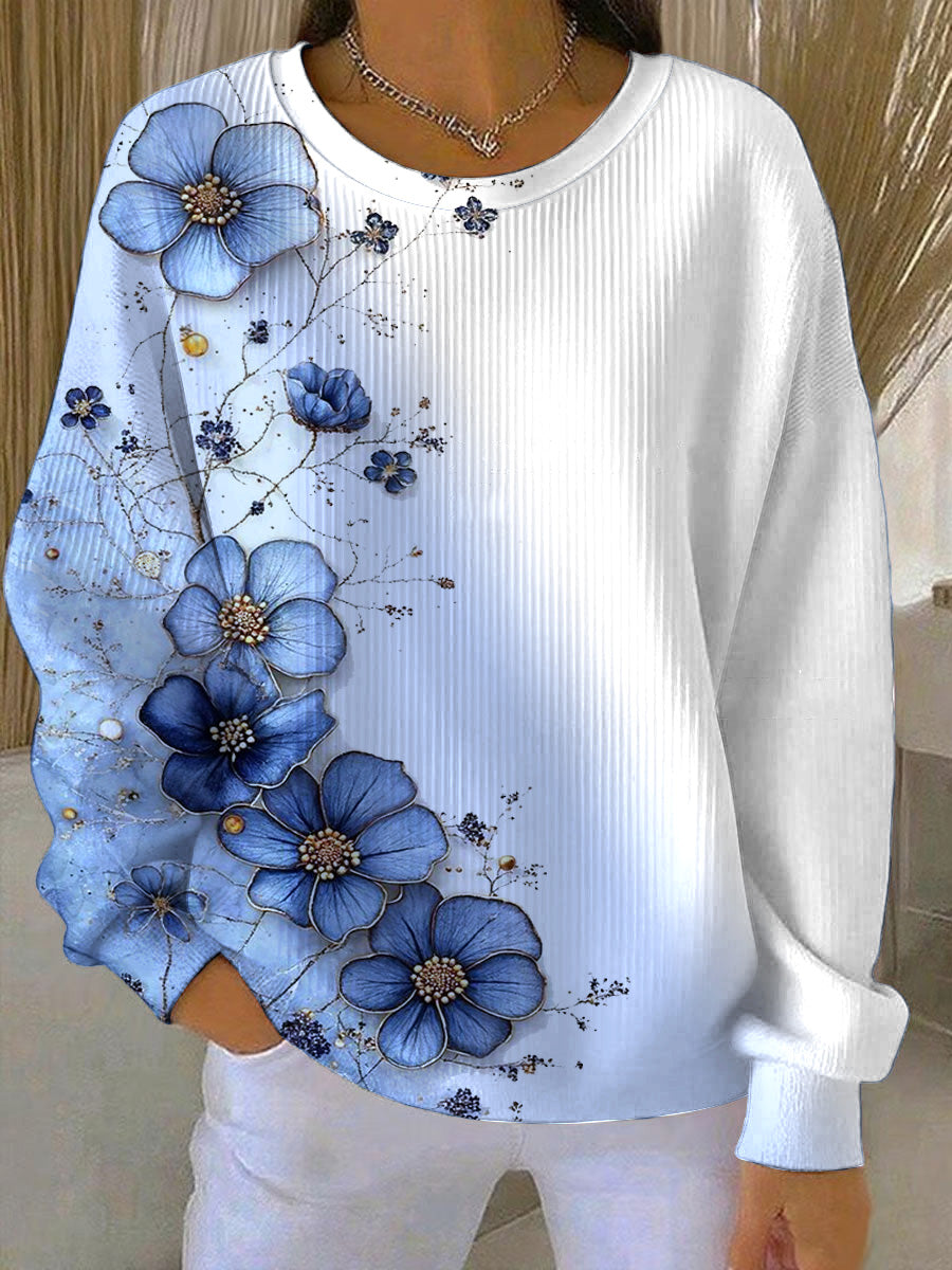 Γυναικείο γυναικείο μπλε λουλούδια εκτύπωση φουδάκια