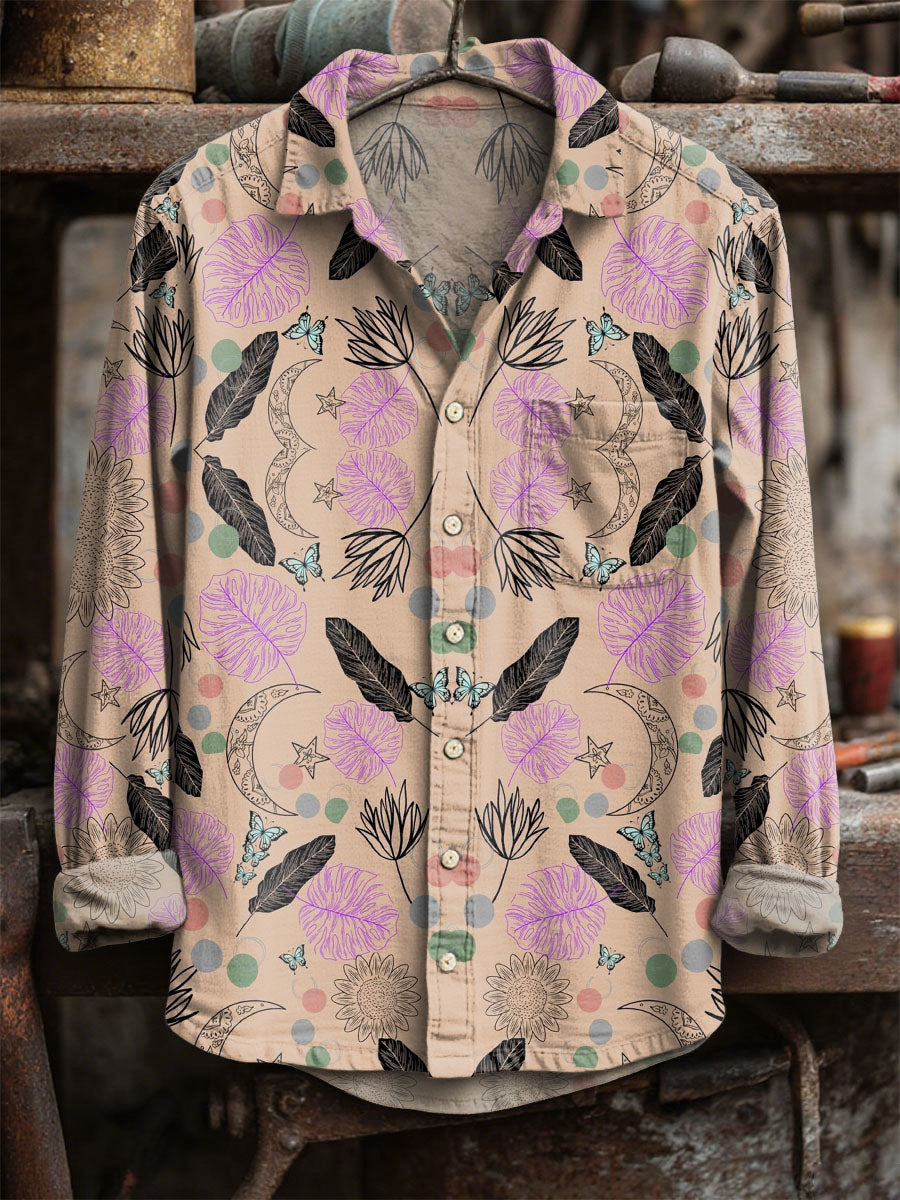 Vintage Αστέρι και Σελήνη Καθαρό μακριά μανίκι πουκάμισα