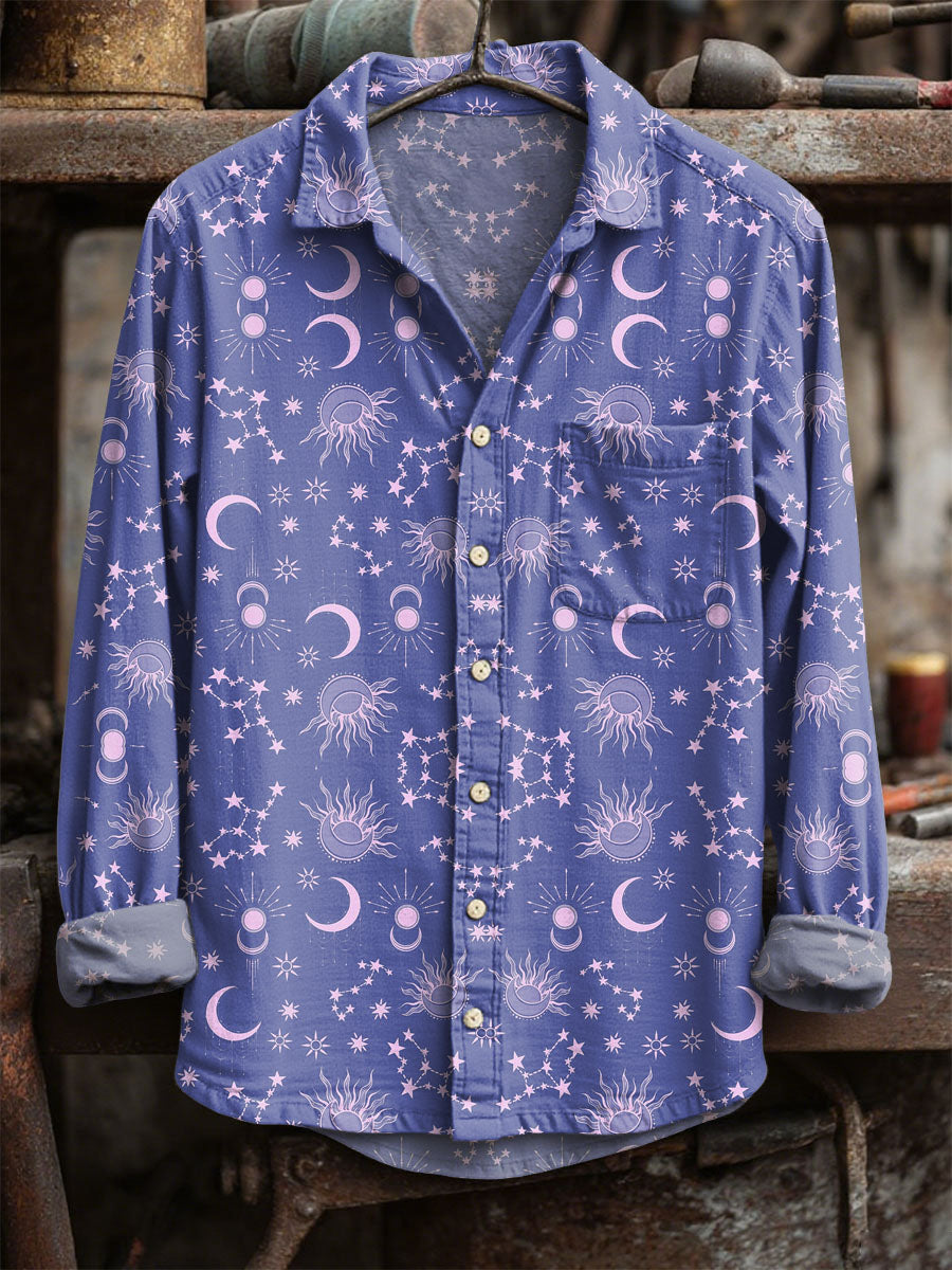 Vintage Ήλιος και φεγγάρι περίπτωση μακριά μανίκι πουκάμισα
