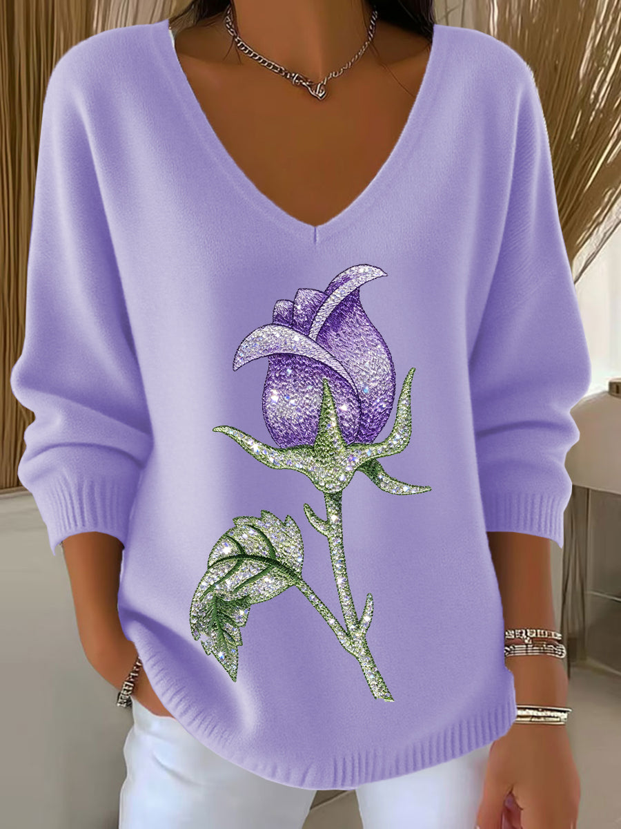 Γυναικεία Retro ζώα ανθοπωλεία τέχνης V-Neck περιστασιακό κορυφαίο