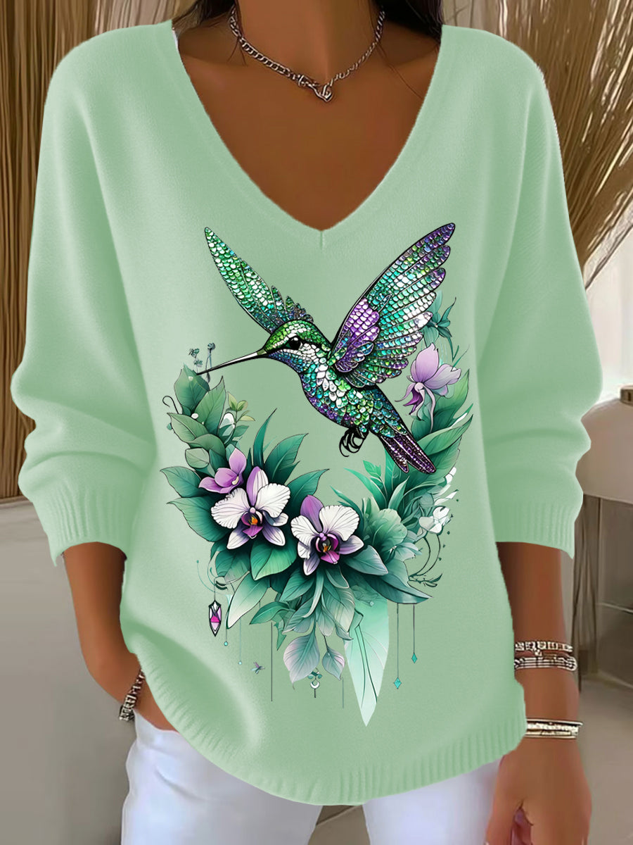 Γυναικεία Retro ζώα ανθοπωλεία τέχνης V-Neck περιστασιακό κορυφαίο