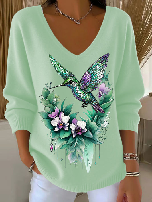 Γυναικεία Retro ζώα ανθοπωλεία τέχνης V-Neck περιστασιακό κορυφαίο