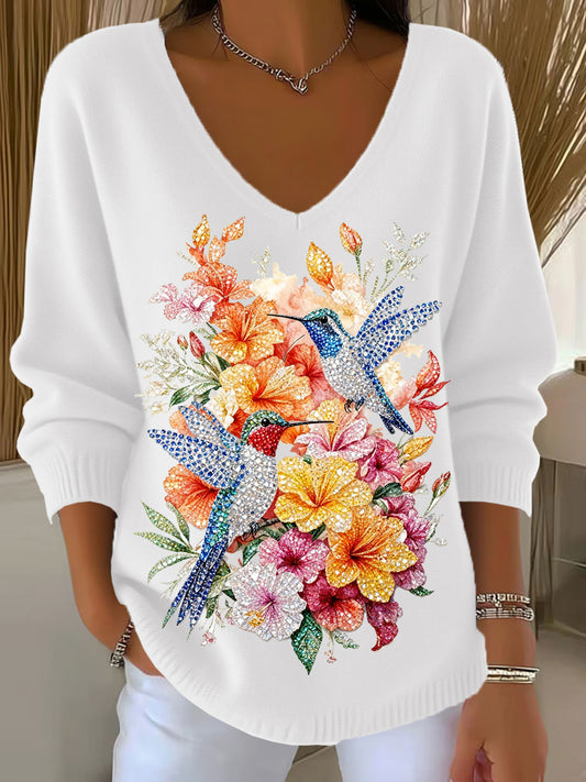 Γυναικεία Retro ζώα ανθοπωλεία τέχνης V-Neck περιστασιακό κορυφαίο