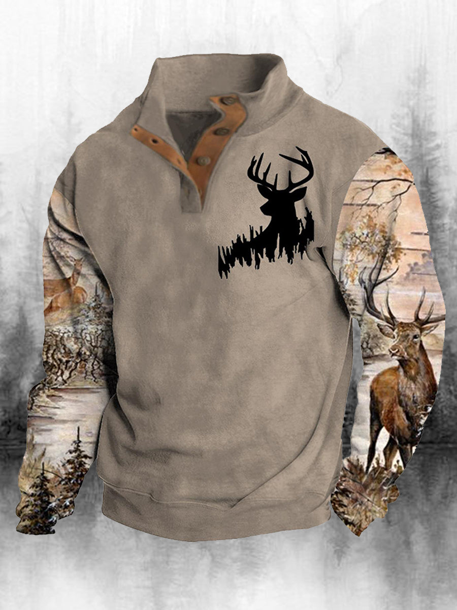 Ανδρικά Retro Western Εκτύπωση Χαλαρή 4 κουμπί κουμπί λαιμό μακριά μανίκι κορυφαίο