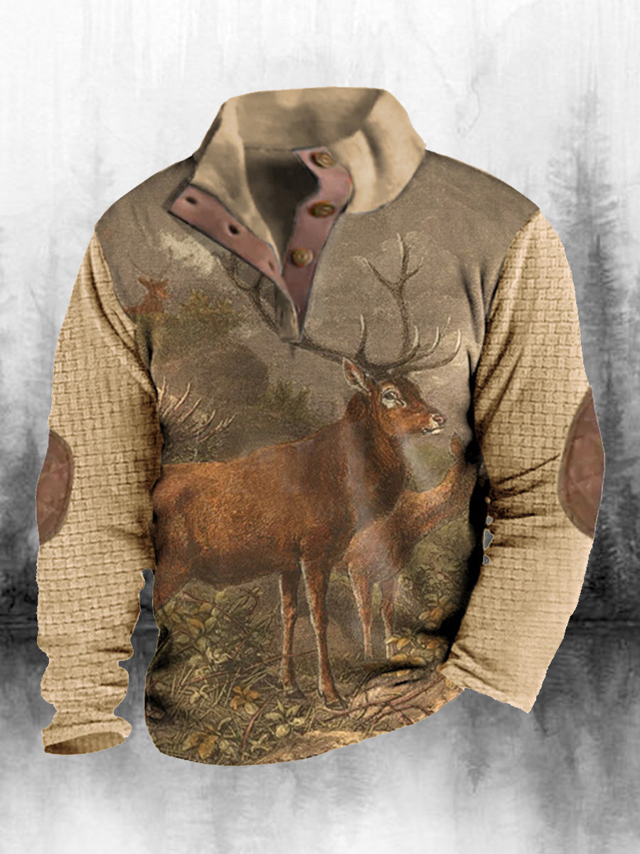 Ανδρική εθνική εκτύπωση υψηλό κολάρο μισό φερμουάρ μακριά μανίκι κορυφαίο