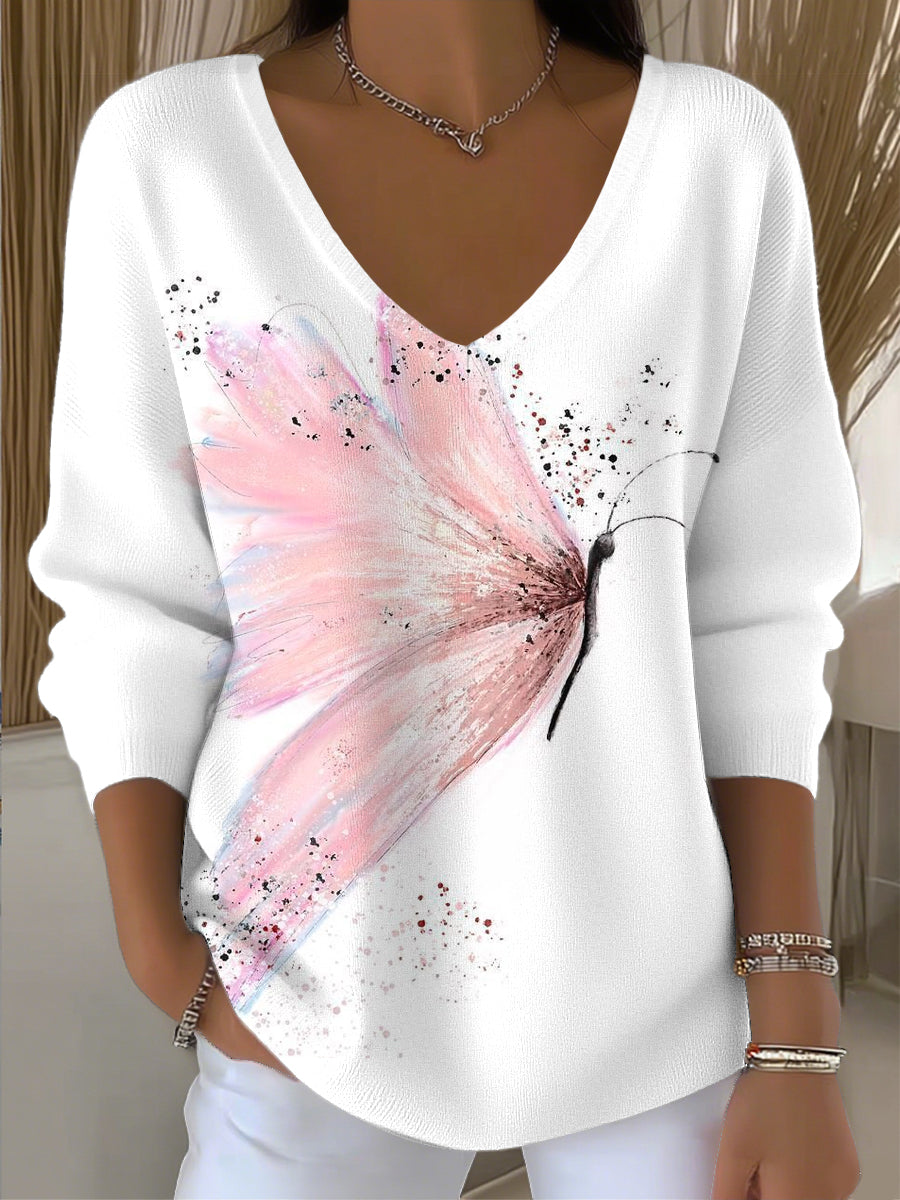 Γυναικείο Vintage Αφηρημένη πεταλούδα τέχνη V-Heck κορυφή