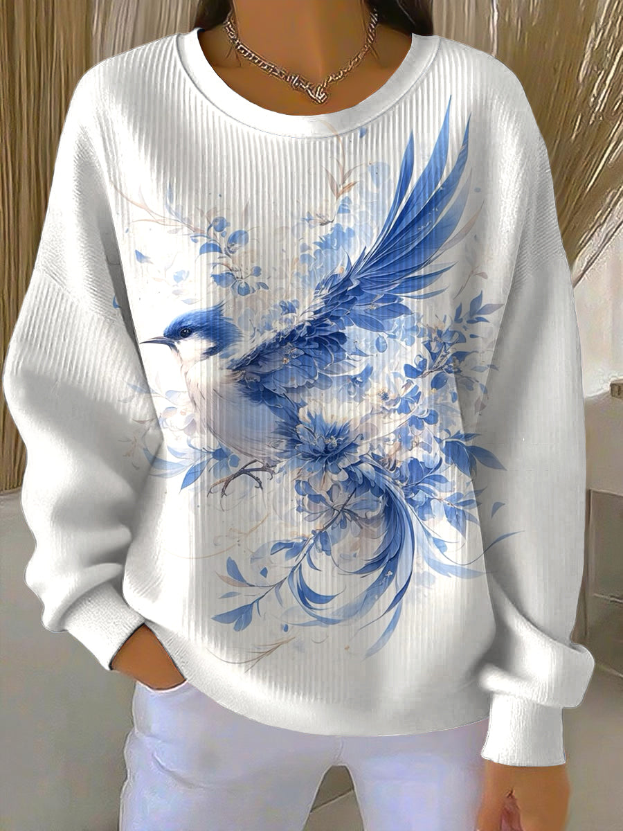 Γυναικείο Vintage Κολυμπίρι λουλούδια περιστασιακό Crewneck πουλόβερς