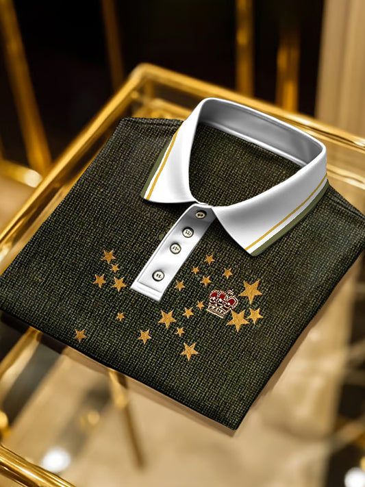 Ανδρικά σκούρο πράσινο αστέρι επιχειρηματικό πόλο πουκάμιση