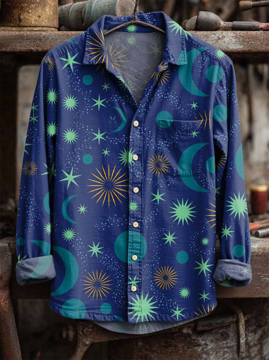 Retro Star και Σελήνη Εκτύπωση Casual μακριά μανίκι πουκάμισα