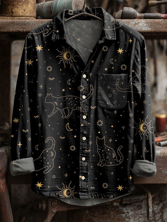 Vintage Ήλιος και φεγγάρι περίπτωση μακριά μανίκι πουκάμισα