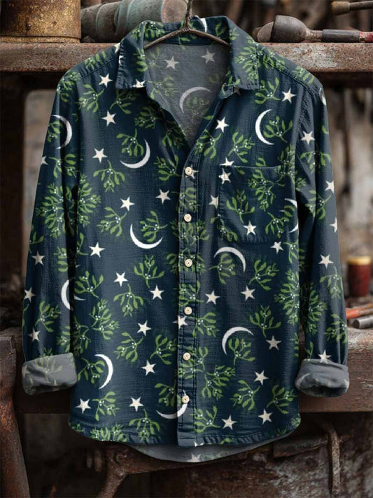 Retro Star και Σελήνη Εκτύπωση Casual μακριά μανίκι πουκάμισα