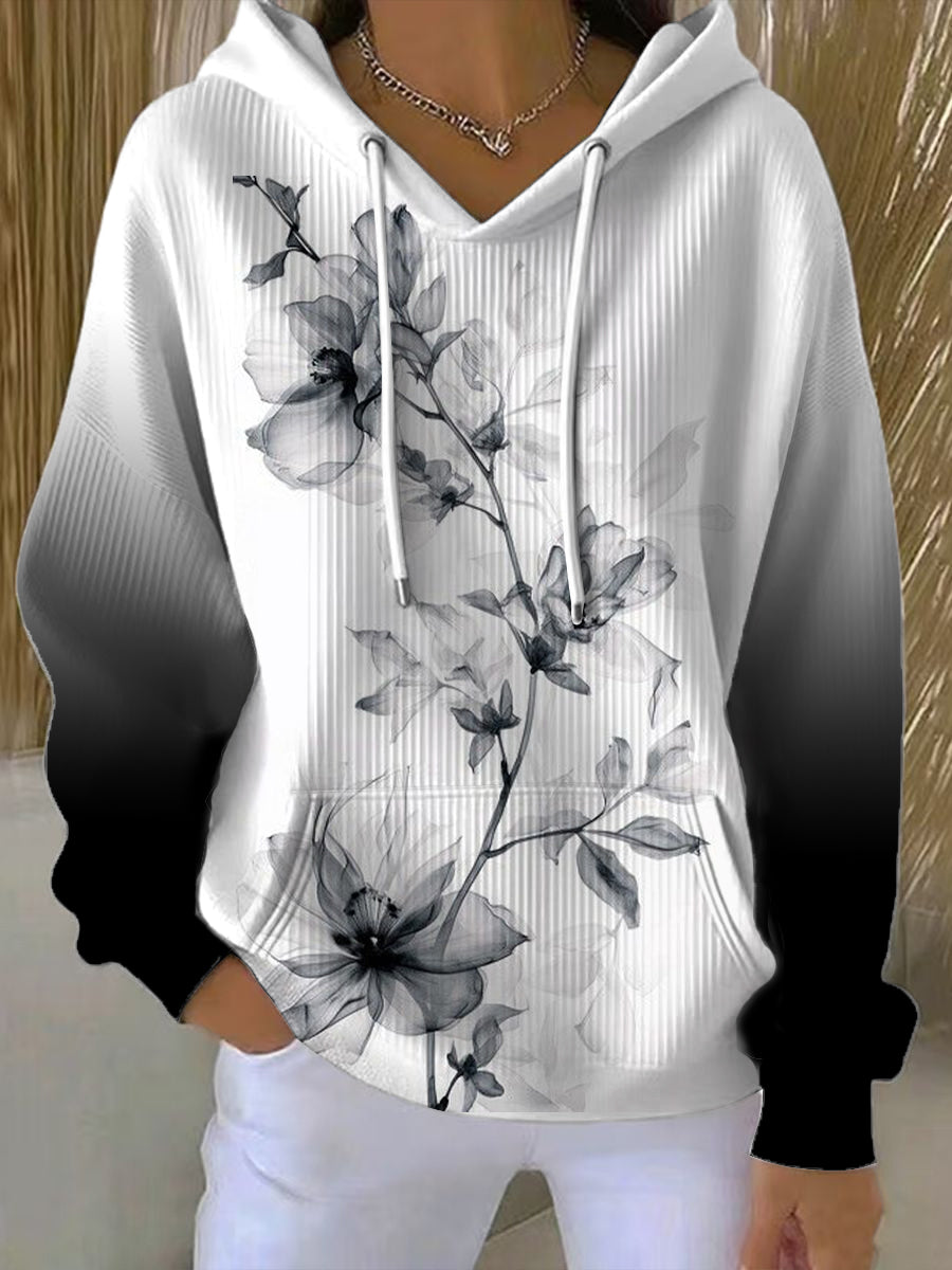 Γυναικεία κομψό μαύρο - λευκό λουλουδιά κουκουλοφόρο