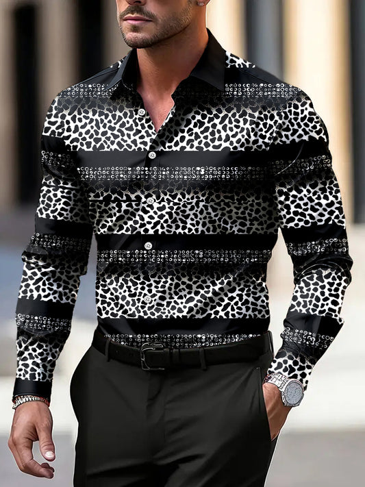 Ανδρικά Vintage Leopard εκτύπωση Patchwork επιχειρηματικό περιστατικό πουκάμιση