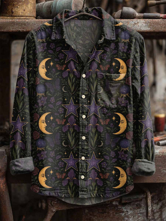 Αστέρι και φεγγάρι εκτύπωση μακριά μανίκι πουκάμισα