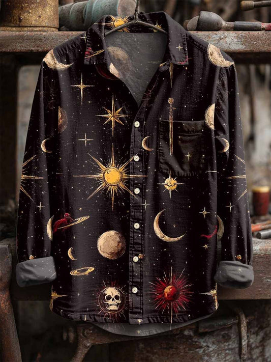 Αστέρι και φεγγάρι εκτύπωση μακριά μανίκι πουκάμισα