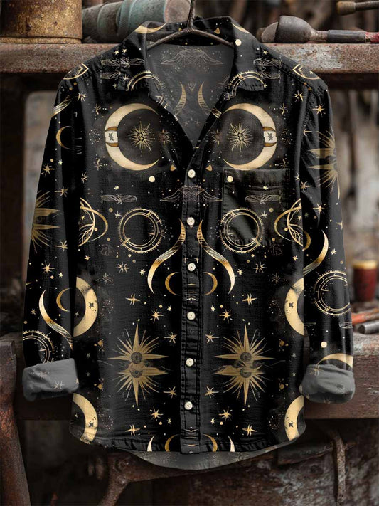 Αστέρι και φεγγάρι εκτύπωση μακριά μανίκι πουκάμισα