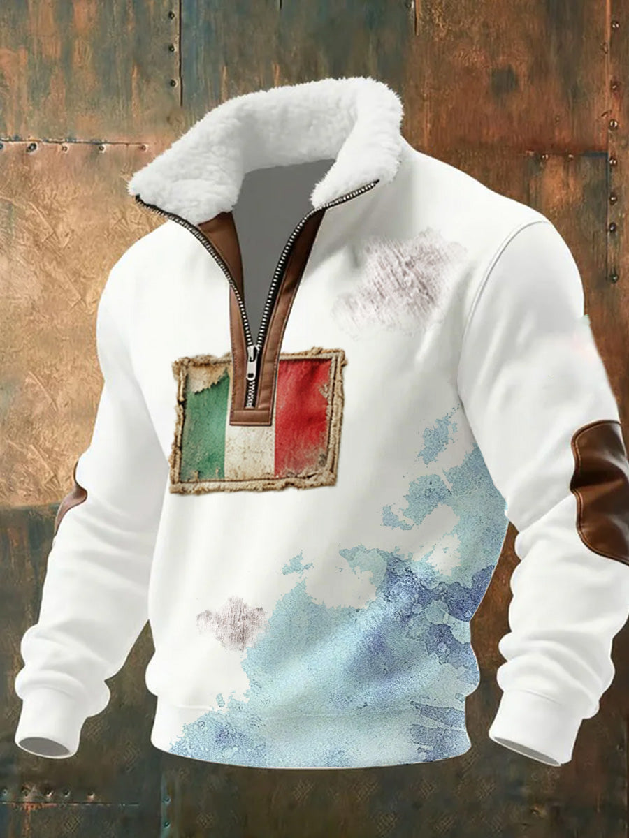 Ανδρικά Vintage ιταλική τέχνη εκτύπωση αναμνηστικό γούνα κολάρο