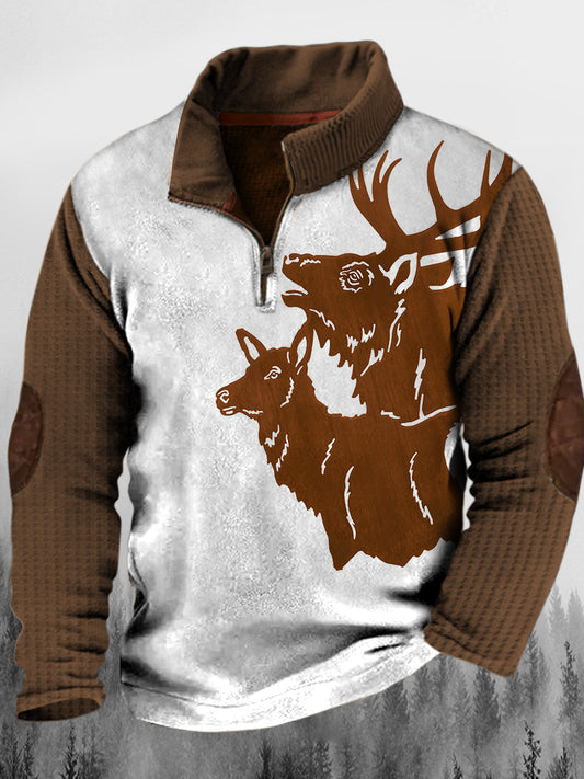 Ανδρική Vintage ελκ ξύλινο κόκκι στάνταρ κολάρου κουμπί φλούδισμα εξωτερικού φούτες