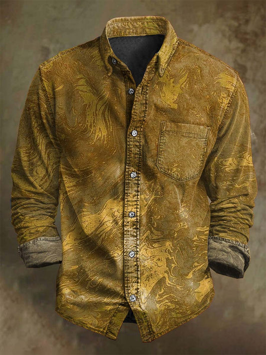 Retro αφηρημένη υφή τυπωμένη casual μακρυμάνικο πουκάμιση