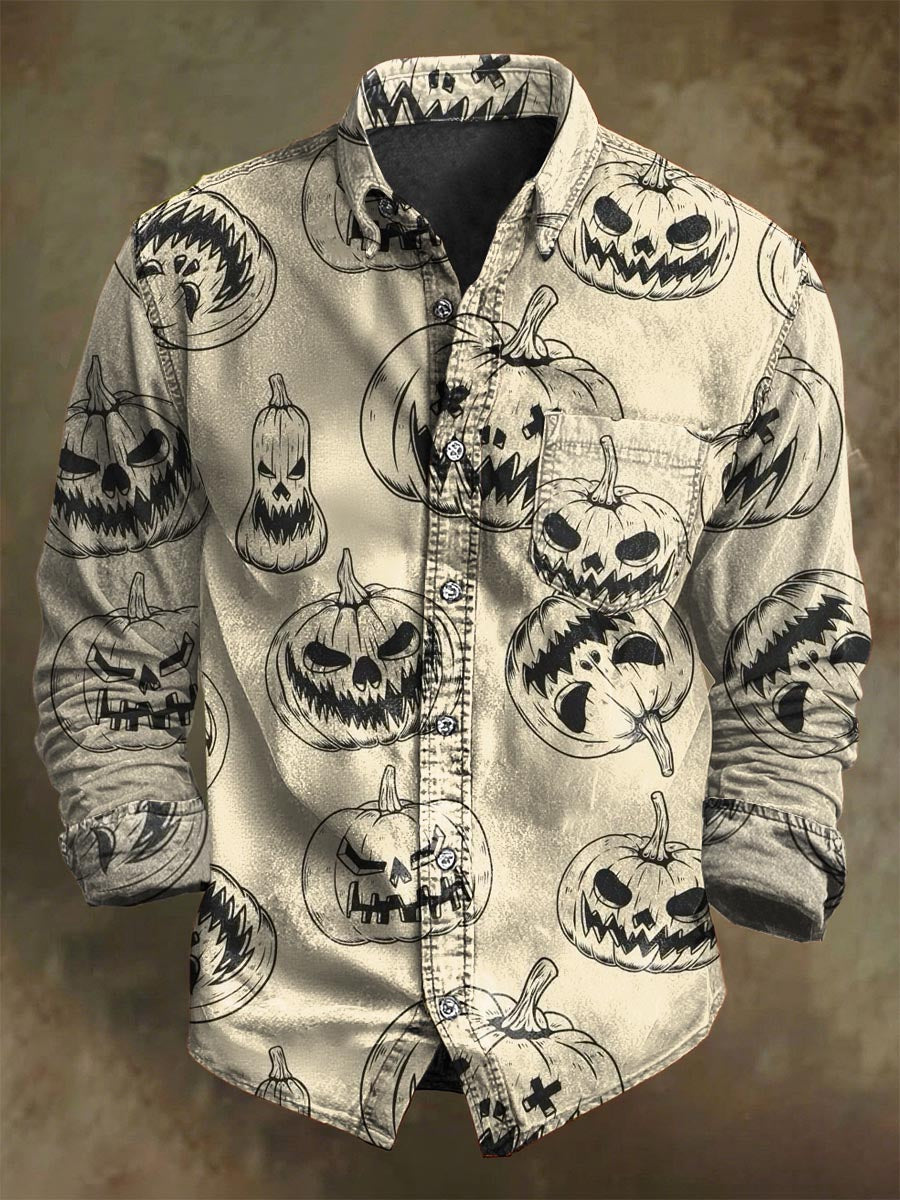 Απόκριες κολοκύθα εκτύπωση Καθαρή μακριά μανίκι πουκάμιση