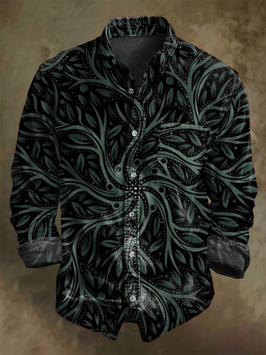 Retro Swirl Εκτύπωση περίπτωση μακριά μανίκι πουκάμισα