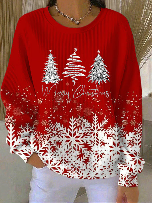 Γυναικεία Retro Χριστουγεννιάτικη τέχνη Εκτύπωση Καθαρό Φούτεργο