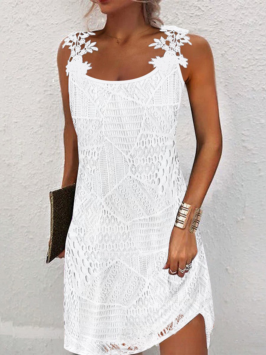 Οι γυναικείο περιστασιακό V-Neck δαντέλα Σπλιγμένο περιστασιακό φόρεμα