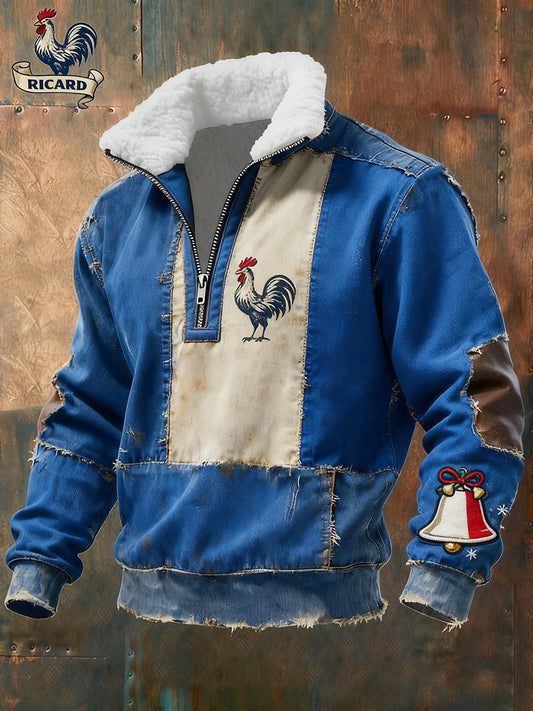 Ανδρικά Vintage γαλλική σημαία Ricard Casual Zip-Up γούνα κολάρο