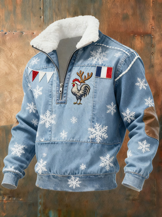 Ανδρικά Vintage γαλλική σημαία Ricard Casual Zip-Up γούνα κολάρο