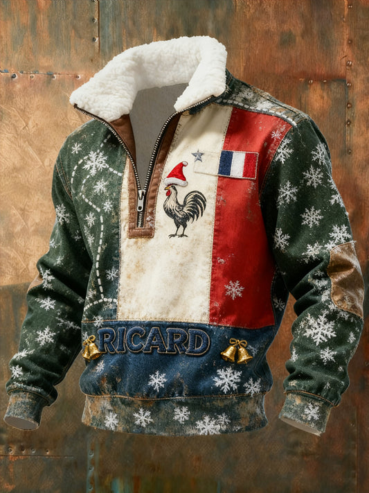 Ανδρικά Vintage γαλλική σημαία Ricard Casual Zip-Up γούνα κολάρο