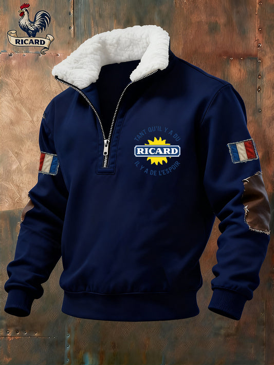 Ανδρικά Vintage γαλλική σημαία Ricard Casual Zip-Up γούνα κολάρο