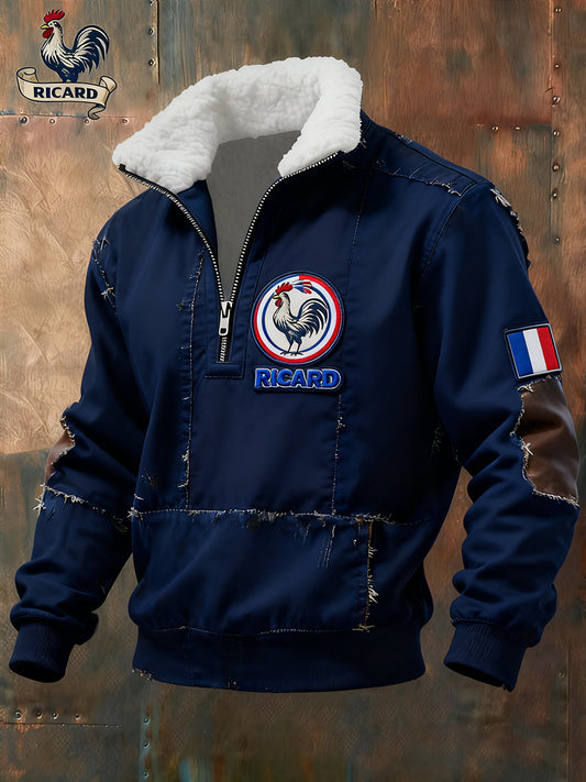 Ανδρικά Vintage γαλλική σημαία Ricard Casual Zip-Up γούνα κολάρο