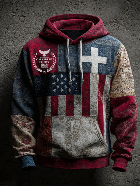 Ανδρικά "Ελευθερία δεν είναι δωρεάν" αμερικανική σημαία εκτύπωση Casual μακριά μανίκι μούστου