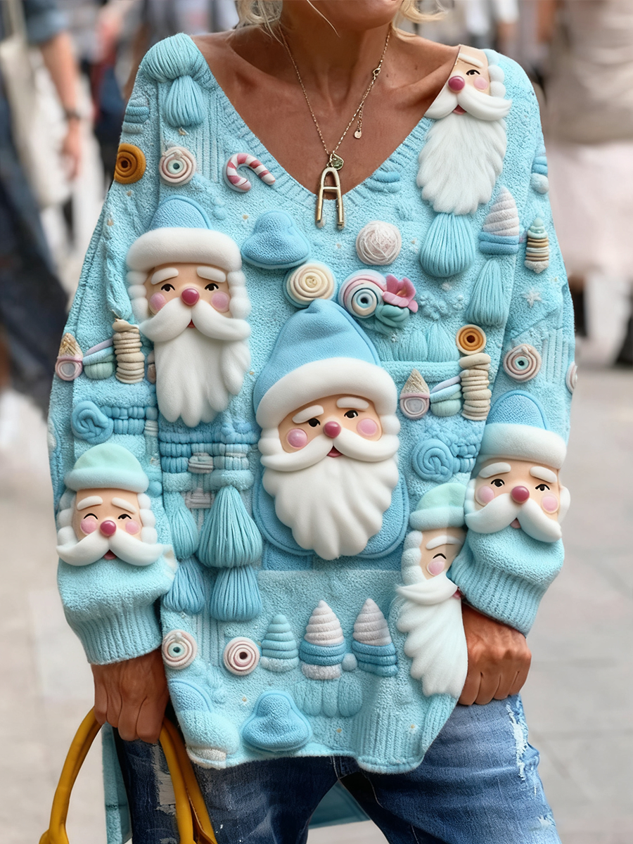 Retro Χριστούγεννα διασκέδαση και χαριτωμένο τυπωμένο μοντέρνο πλήρωμα λαιμό κορυφαίο