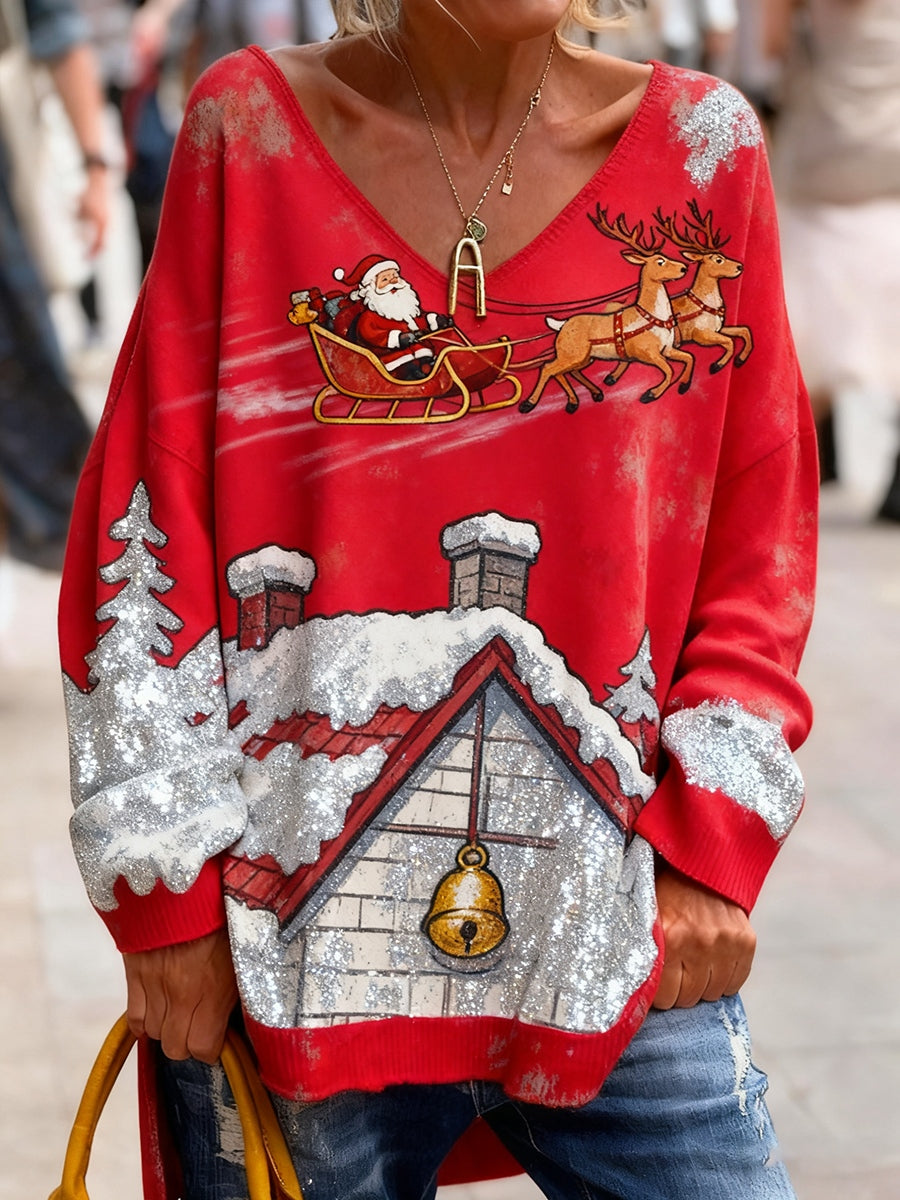 Γυναικείο Vintage Χριστούγεννα Τέχνη Εκτύπωση Άνετο πλεκτό κορυφή