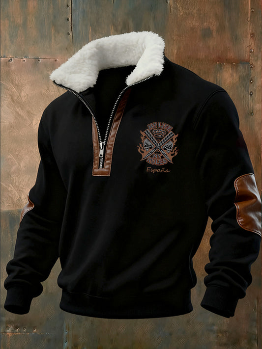 Ανδρικά Retro μόδα περιστασιακό μισό-Zip Φούτερ με γούνα γιακάρο