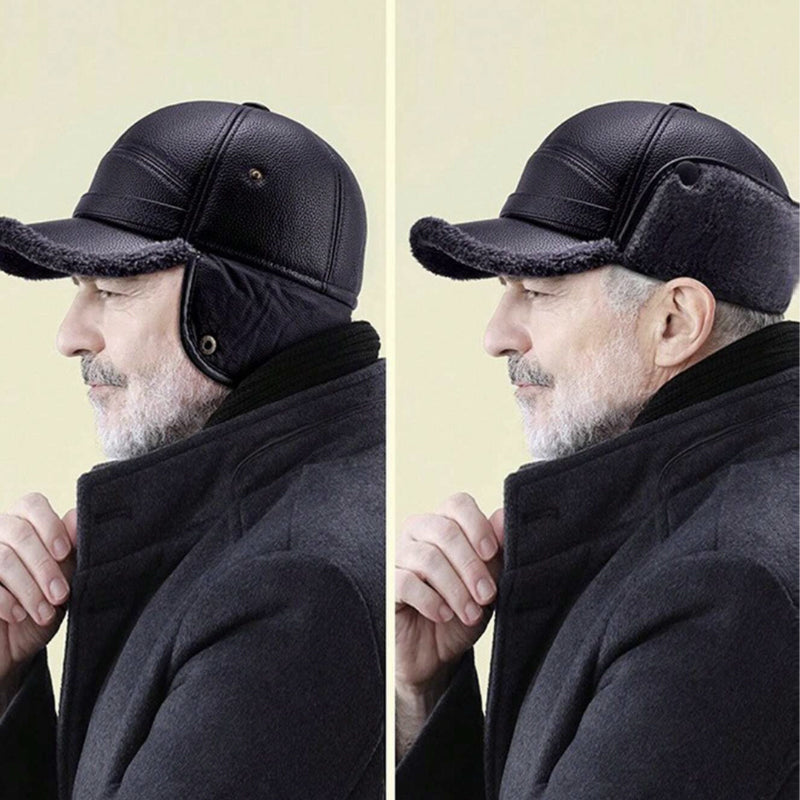 🧢🐂Νέο ανδρικό χειμωνιάτικο καπέλο με προβατίνα με επίπεδη κορυφή ωτοασπίδες