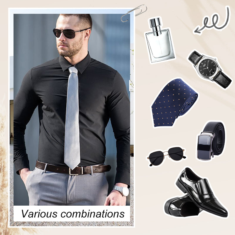 🔥Μεταξιδιακές ρυτίδες ανδρών ανθεκτικό σε στερεό χρώμα πουκάμισο💼