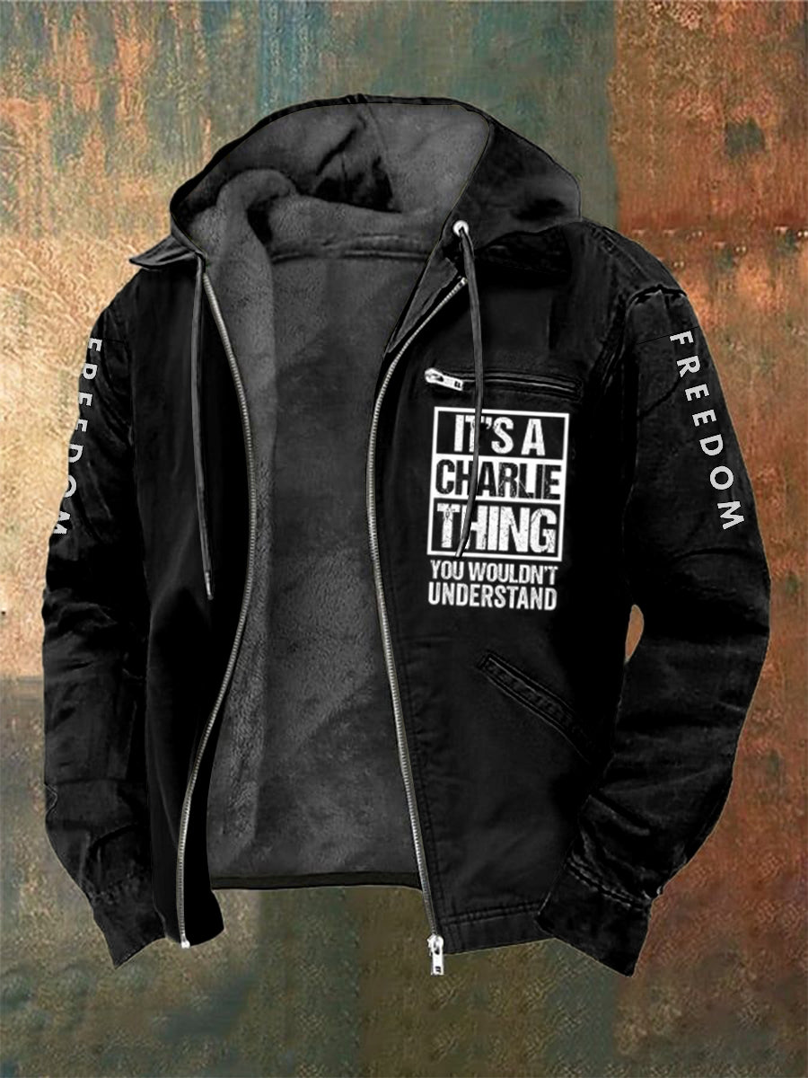 Ανδρικό Charlie Kirk τυπωμένο μακριά μανίκι με κουκούλα μαγιό