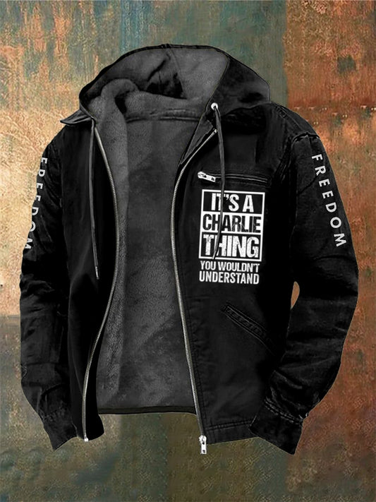 Ανδρικό Charlie Kirk τυπωμένο μακριά μανίκι με κουκούλα μαγιό